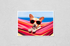 HardPress Wall Art Poster Print of Dog Relaxing on a Fancy Red Hammock with Sunglasses