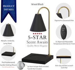 CozyBerry® Candle Warmer Lamp, Compatible with Yankee Candle Large Jar, Candle Lamp, Dimmable & Timer Melter for Scented Candle, Wax Melt, Small & Large Size Jar Candles (Wood Black, Timer)