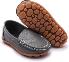 Boys Loafers PU Leather Slip-On Toddler Dress Shoes Non-Slip Sole Kids Moccasins for School Events and Daily Wear
