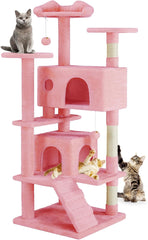 DUMOS 54-inch Indoor Cat Tree Tower –Multi-Level Pet House for Large Cats with 2 Condos, Scratching Posts, Round Platform, Small Ladder, and Toys – Perfect for Cats of All Ages, Dark Grey