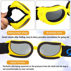 Frienda Dog Helmet and Goggles, UV Protection Doggy Sunglasses and 4 Inch Padded Puppy Motorcycle Helmet Adorable Dog Goggles with Adjustable Belt for Small Dogs Puppy Riding(Yellow,M)