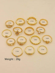 Gemstone Rhinestone Decor Ring 15 Pcs