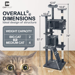 CAPHAUS Cactus Cat Tower for Indoor Cats, Cute 40-Inch Small Cactus Cat Tree w/Widened Perch for Large Cats & Kittens, Multi-Level Cat Activity Tree w/Scratching Post, Tunnel, Basket, Cat Cave Condo