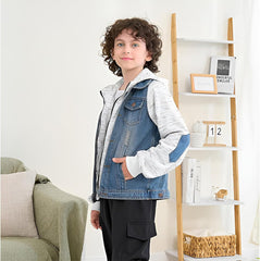 Boys Jean Jacket Kids Hooded Denim Jackets Zipper Outerwear Coat for 2-10 Years