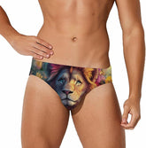 Flower Lion Men's Swimsuit Brief Beach Shorts Bikini Swimwear Sexy Swimming Trunks