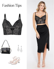 Popilush Midi Skirts for Women Lace Shapewear Split Satin High Waisted Bodycon Long Skirt Built-in Tummy Control