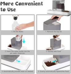 Automatic Cat Feeder and Water Dispenser, 2 in 1 Gravity Pet Food Feeder and Water Dispenser Detachable Cat Food Dispenser for Small Dogs and Cats, Gray