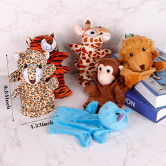 6Pcs Hand Puppets for Toddlers - Stuffed Animal Puppets for Kids, Including Lion, Tiger, Hippo, Leopard, Giraffe and Monkey for Puppet Show Theater