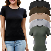 5 Pack Crew Neck T Shirts for Women Daily Casual Womens Fitted Tshirt Basic Tops for Women Stretchy Womens Tees