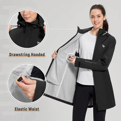 baleaf Women's Long Rain Coat Packable Waterproof Windbreaker Lightweight Cycling Jacket with Hood