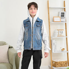 Boys Jean Jacket Kids Hooded Denim Jackets Zipper Outerwear Coat for 2-10 Years