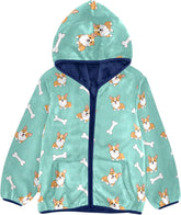 CHIFIGNO Cute Dogs Mint Green Kids Zip up Hoodie Light Warm Fleece Outerwear Jackets 3T
