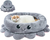 Jiupety Cute Calming Dog Beds Clearance for Medium Small Dogs, Anxiety Bolster Dog Bed with Octopus Shape, Pink, Red, Boho, Round Pet Bed Cat with Removable Cushion