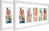 11x13 Collage frame with 5 Openings 4X6 Pictures, Multiple Picture Frame with Mat, Wall or Tabletop Decor, Natural Wood Grain,2 Pack