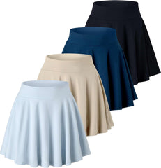 Real Essentials 4 Pack: Women's Basic Casual Stretchy Mini Skirt - Skater A-Line Flowy Flared (Available in Plus Size)