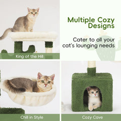 Hoopet 32-Inch Small Cat Tree for Indoor Cats, Cactus Cat Tower with Sisal Scratching Posts, Cozy Condo, Plush Perch, and Hanging Ball, Ideal for Kittens & Small Cats