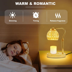 Candle Warmer Lamp, Dimmable Electric Wax Melter Lamp with Timer, Adjustable Height Fragrance Warmer Lamp, Decorative Wax Warmer Ambience Light for Bedroom Birthday Party Home Decor Gifts (Gold)