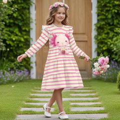 Girl's Long Sleeve Dress Cute Ruffle Sleeve Midi Dress for Spring, Summer & Fall, A-Line Midi Casual Sundress