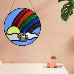 1PCS Dog Suncatcher, Pet Memorial Rainbow Bridge Suncatcher Stained Glass Acrylic Decor Gift for Dog Lovers Handcrafted Suncatcher Angel Dog Window Hanging Decoration (Rainbow Dog)