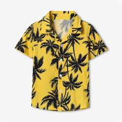 Betadog Boys 𝐇awaiian Shirts Coconut Tree Print Short Sleeve Casual Tropical Tops T-Shirt Cotton Button Down
