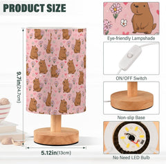 Brown Capybaras Flower Bedside Table Lamp Small Desk Lamps Linen Fabric Shade Decorative Nightstand Lamp LED with USB Port Wood Base for Bedroom Living Room