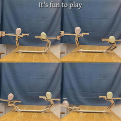 Headshot WoodBots, Handmade Wooden Shooting Puppets Balloon Game, Bamboo Man Fighting Puppets, Party Fun Board Games for 2 Adult Players with 100 Balloons and 2 Goggles (1Set)