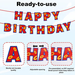 Happy Birthday Banner, Pre-Strung Red Blue and Golden Rings Happy Birthday Letters Banner Backdrop for Women Girls Boys Cartoon Theme Party Decoration Supplies (Red)