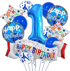Happy 1st Birthday Balloon Colorful Banner Balloons Set 1st Year Old Birthday Blue Theme 1 Balloon Number 1 Foil Mylar Balloons Kids 1 Party Balloons Confetti Latex Mylar Balloons Party Supplies