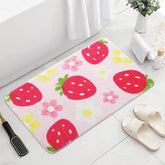 FEBSNOW Pink Bathroom Rugs, Cute Strawberry Flower Bath Mat Bathroom Accessories, Funny Colorful Non Slip Floor Bath Rug Machine Washable Absorbent Door Mats Tub Shower Bath Rug for Girls