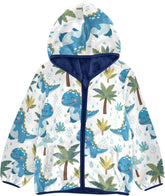 CHIFIGNO Cute Blue Dinosaurs Tree Toddler Polar Fleece Lined Winter Jacket, Fleece Toddler Jacket with Hooded 3T