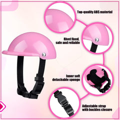 Xuniea 2 Pcs Small Dog Helmet and Goggles Puppy Sunglasses UV Protection Pet Helmet with Adjustable Belt Dog Motorcycle Hard Safety Hat for Doggie Windproof Glasses Small Pet Cycling Riding(Pink)