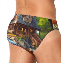 Forests House Men's Swimsuit Brief Beach Shorts Bikini Swimwear Sexy Swimming Trunks