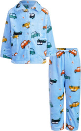 Kids Children Fleece Pyjamas Set Boys Girls Button-Down Cardigan with Thicken Pants Sleepwear Pjs 2 Pieces