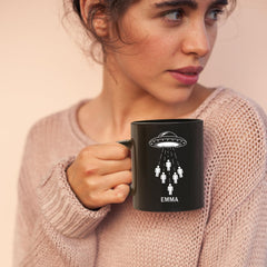 Customized Name With Alien UFO My Ride Is Here Funny Flying Saucer Kids Men Women Coffee Mug, Gift For Men, Women Coffee Cups 11oz - 15oz