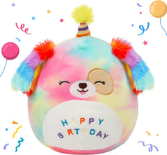 Easfan 8’’ Rainbow Birthday Dog Plush Pillow Soft Puppy Plush Toy Cute Dog Stuffed Animal Birthday Gifts for Kids Toddlers