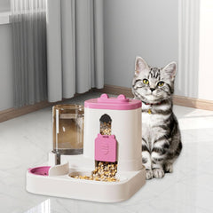 Automatic Pet Feeder and Waterer Water Dispenser Cat Food Feeder for Puppy Kitten, Pink