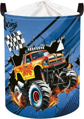 Racing Car Baby Laundry Hamper with Handle Clothes Kids Storage Basket Collapsible Boys Gift Toy Box Bin for Nursery Room, Blue, 36L