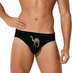 Colorful Flowered Camel Animal Men's Swimsuit Brief Beach Shorts Bikini Swimwear Sexy Swimming Trunks