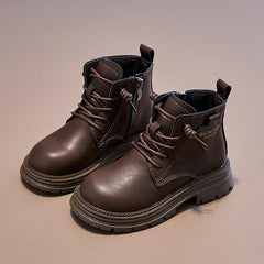 IWIHMIV Girl Winter Boots Toddler Riding Boots Girls Winter Shoes Boys Boots Leather Lace-Up Boots Non Slip Ankle Snow Boots