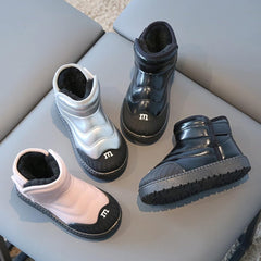 Snow Boots For Kids Leather Fuzzy Lined Booties Baby Girls Boys Black Winter Warm Slip On 𝐖aterproof Sneaker Flat Shoes
