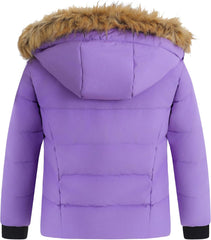 wantdo Girls' Puffy Winter Coats Thick Printed Quilted Jacket with Faux Fur Hood