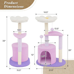 Athena Collection Cat Tree, 33" Cat Tower with Cat Scratcher Fluffy Flower and Hideaway Condo for Scratching and Play, Easy Assembly and Fun Entertainment for Your Feline Friend, Pink