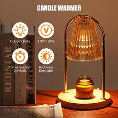 Candle Warmer Lamp with 2 Bulbs,Electric Candle Warmer with Timer,Dimmable Candle Light Melter, Compatible with Small and Large Candles, Aromatic Candle Holders for Bedroom Home Decor