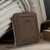 Men’s Wallets with Removable Badge Holder, Large Capacity Men Slim Wallet with Zipper Multi Slots and Coin Pocket (Brown)