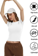 4 Pack Women's Workout Shirts Compression Short Sleeve Crew Neck Running Yoga Gym Athletic Fitted Crop T-Shirts Top