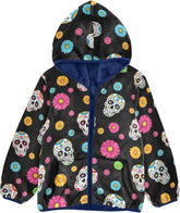 CHIFIGNO Sugar Skulls Flowers Black Toddler Boy Soft Comfy Sweatshirt Jacket with Polar Fleece Lining 3T
