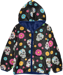 CHIFIGNO Sugar Skulls Flowers Black Toddler Boy Soft Comfy Sweatshirt Jacket with Polar Fleece Lining 3T