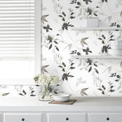 HeloHo Peel and Stick Wallpaper Blue Floral Wallpaper Boho Removable Waterproof Wall Paper for Bathroom Bedroom Living Room Light Blue Flower Leaf Contact Paper for Cabinets Vinyl Roll 15.35" X 78.7"