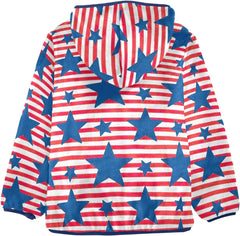 CHIFIGNO Blue Stars Red Stripes Boys Fleece Zip up Jacket Lightweight Warm Fleece Jacket 3T