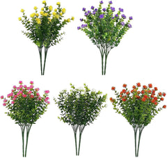 10 Bundles Fake Outdoor Flowers, Plastic UV Resistant Artificial Flowers,Faux Plants Indoor,Faux Flower Arrangements for Wedding Home Porch Window Outside Garden Decor